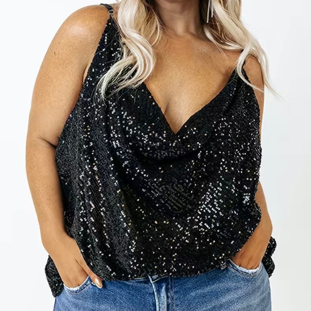 Black Sequin Tank Top Size 2X